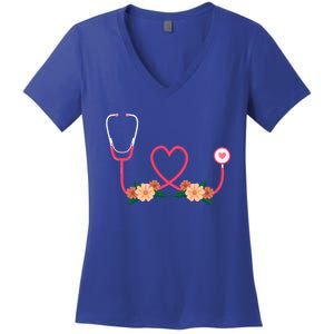 Floral Stethoscope Nurse Flower Female Doctor Gift Women's V-Neck T-Shirt