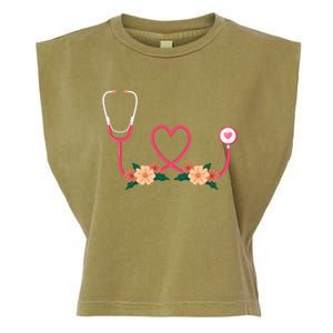 Floral Stethoscope Nurse Flower Female Doctor Gift Garment-Dyed Women's Muscle Tee