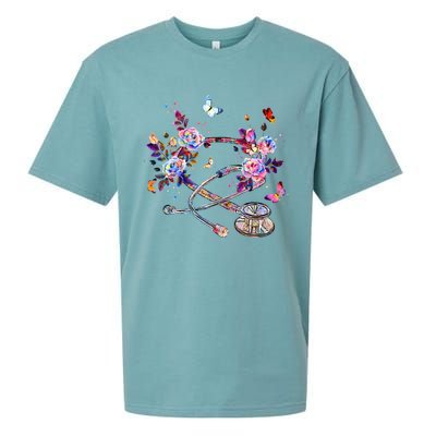 Floral Stethoscope Nursing Medical Tools Science Nurse Hand Gift Sueded Cloud Jersey T-Shirt