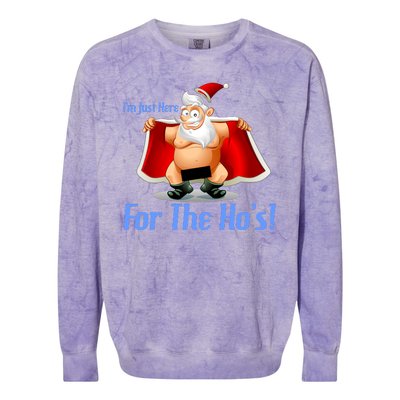 Funny Santa Nude Censored Just Here For The Ho's Colorblast Crewneck Sweatshirt