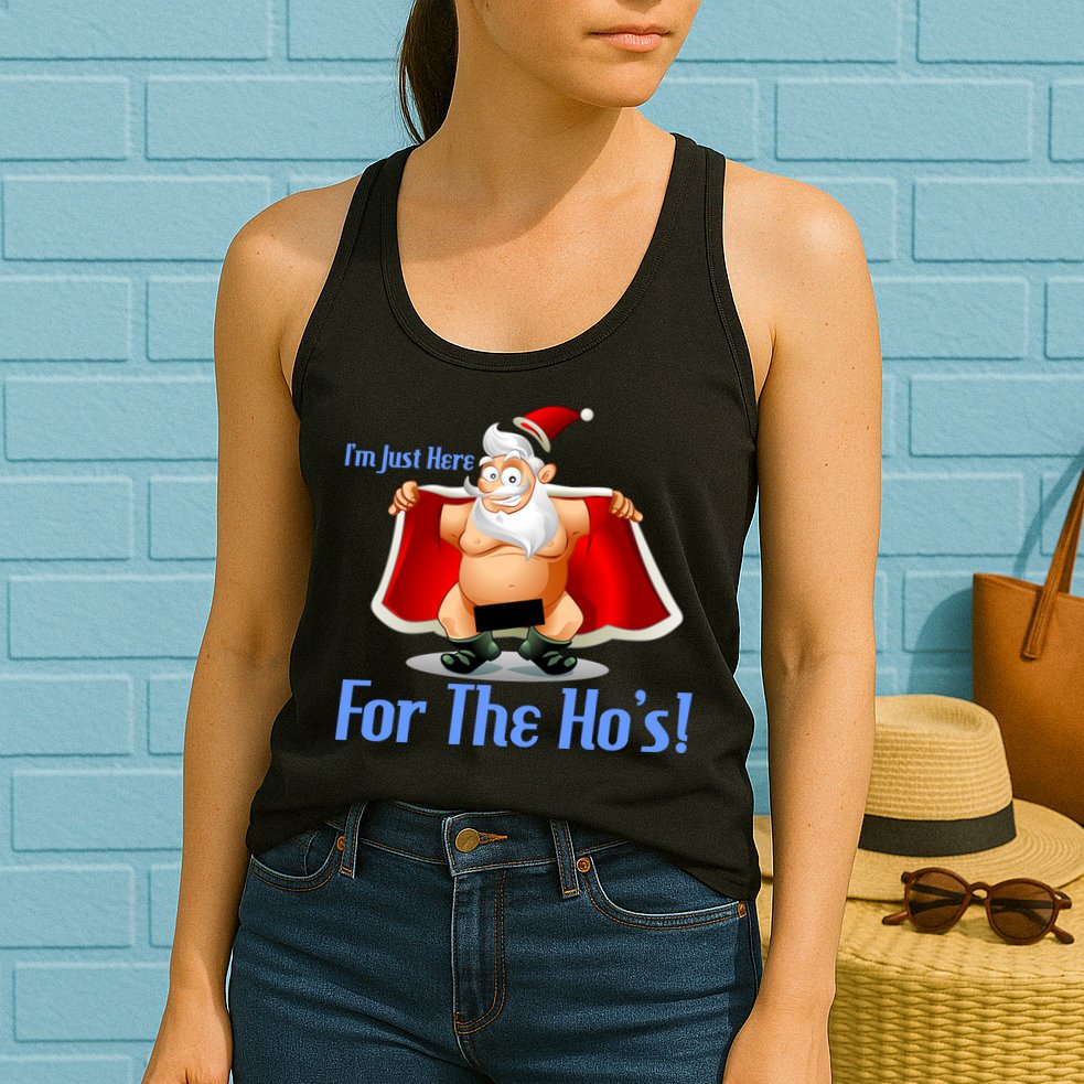 Funny Santa Nude Censored Just Here For The Ho's Womens Tank Top