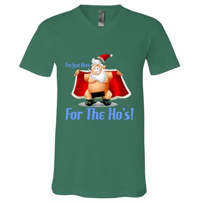 Funny Santa Nude Censored Just Here For The Ho's V-Neck T-Shirt