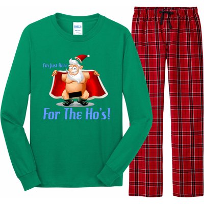 Funny Santa Nude Censored Just Here For The Ho's Long Sleeve Pajama Set