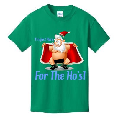 Funny Santa Nude Censored Just Here For The Ho's Kids T-Shirt