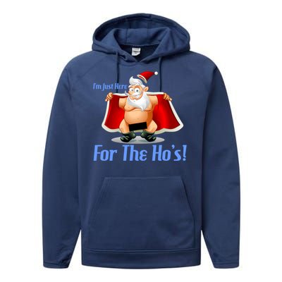 Funny Santa Nude Censored Just Here For The Ho's Performance Fleece Hoodie