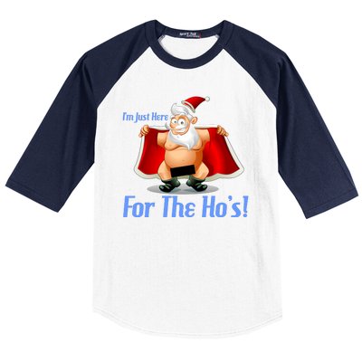 Funny Santa Nude Censored Just Here For The Ho's Baseball Sleeve Shirt