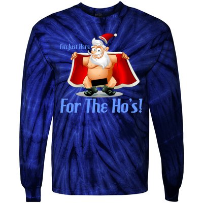 Funny Santa Nude Censored Just Here For The Ho's Tie-Dye Long Sleeve Shirt