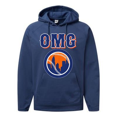 Funny Says Omg Baseball Lovers Omg Baseball Performance Fleece Hoodie