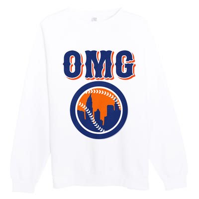 Funny Says Omg Baseball Lovers Omg Baseball Premium Crewneck Sweatshirt