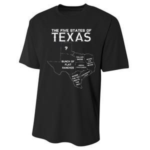 Five States Of Texas Funny Maps Of Dallas Houston Austin Performance Sprint T-Shirt