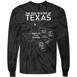 Five States Of Texas Funny Maps Of Dallas Houston Austin Tie-Dye Long Sleeve Shirt