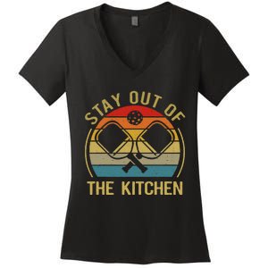 Funny Stay Out Of The Kitchen Pickleball Dad Mom Women's V-Neck T-Shirt