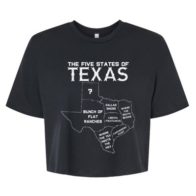 Five States Of Texas Funny Maps Of Dallas Houston Austin Bella+Canvas Jersey Crop Tee