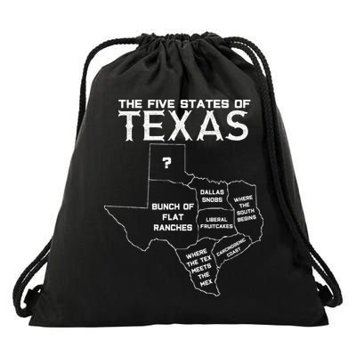 Five States Of Texas Funny Maps Of Dallas Houston Austin Drawstring Bag