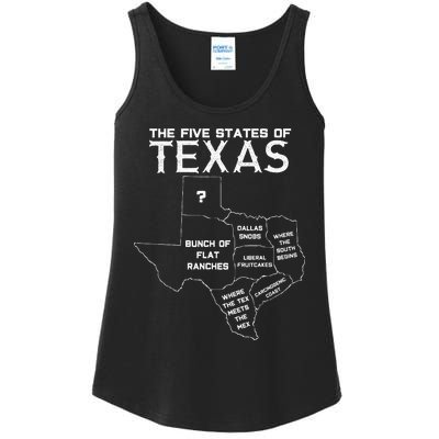 Five States Of Texas Funny Maps Of Dallas Houston Austin Ladies Essential Tank