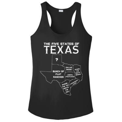 Five States Of Texas Funny Maps Of Dallas Houston Austin Ladies PosiCharge Competitor Racerback Tank