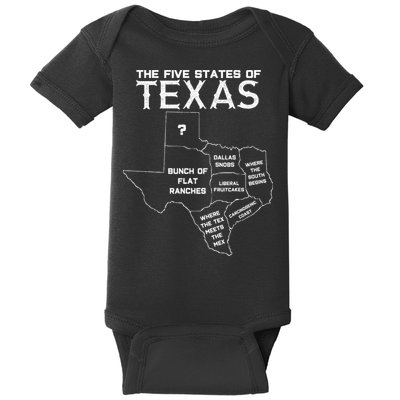 Five States Of Texas Funny Maps Of Dallas Houston Austin Baby Bodysuit