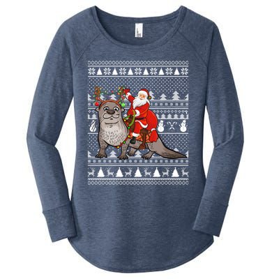 Funny Sea Otter Lover Santa Riding Sea Otter Ugly Christmas Great Gift Women's Perfect Tri Tunic Long Sleeve Shirt