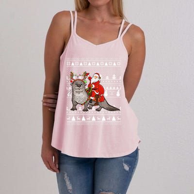 Funny Sea Otter Lover Santa Riding Sea Otter Ugly Christmas Great Gift Women's Strappy Tank