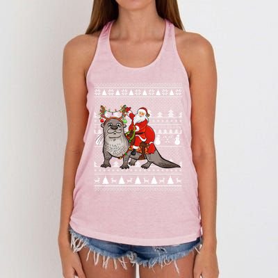 Funny Sea Otter Lover Santa Riding Sea Otter Ugly Christmas Great Gift Women's Knotted Racerback Tank