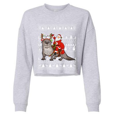 Funny Sea Otter Lover Santa Riding Sea Otter Ugly Christmas Great Gift Cropped Pullover Crew