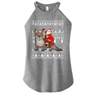 Funny Sea Otter Lover Santa Riding Sea Otter Ugly Christmas Great Gift Women’s Perfect Tri Rocker Tank