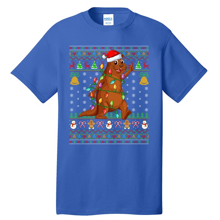 Funny Sea Otter Lover Xmas Santa Sea Otter Ugly Christmas Gift Tall T-Shirt