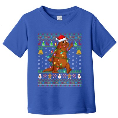 Funny Sea Otter Lover Xmas Santa Sea Otter Ugly Christmas Gift Toddler T-Shirt