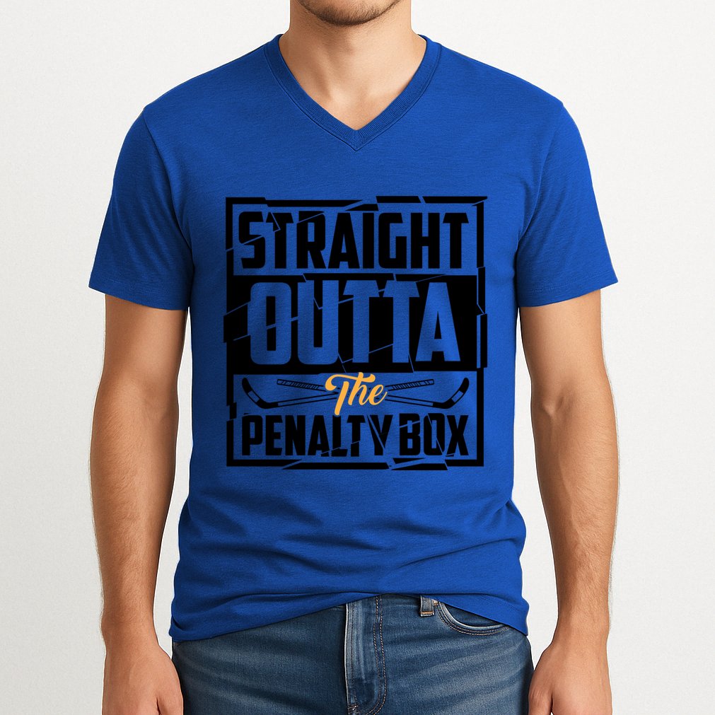Funny Straight Outta The Penalty Box Cool Hockey Player Gift V-Neck T-Shirt