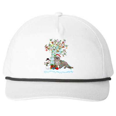 Funny Sea Otter Xmas Tree Lighting Santa Sea Otter Christmas Great Gift Snapback Five-Panel Rope Hat