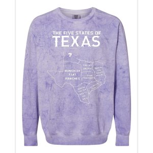 Five States Of Texas Funny Maps Of Dallas Houston Austin Colorblast Crewneck Sweatshirt