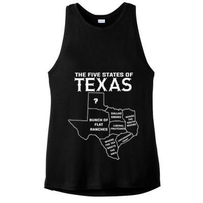Five States Of Texas Funny Maps Of Dallas Houston Austin Ladies PosiCharge Tri-Blend Wicking Tank
