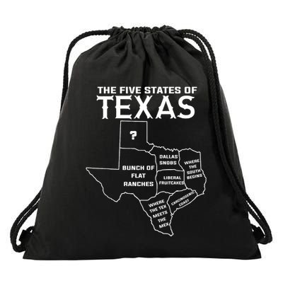 Five States Of Texas Funny Maps Of Dallas Houston Austin Drawstring Bag