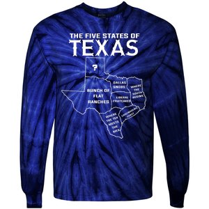 Five States Of Texas Funny Maps Of Dallas Houston Austin Tie-Dye Long Sleeve Shirt