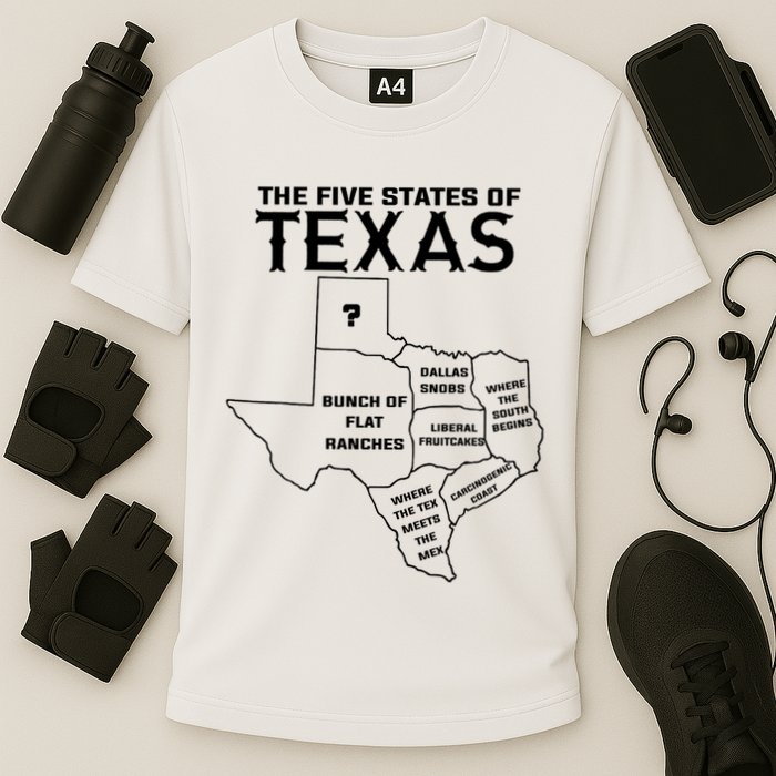 Five States Of Texas Funny Maps Of Dallas Houston Austin Cooling Performance Crew T-Shirt