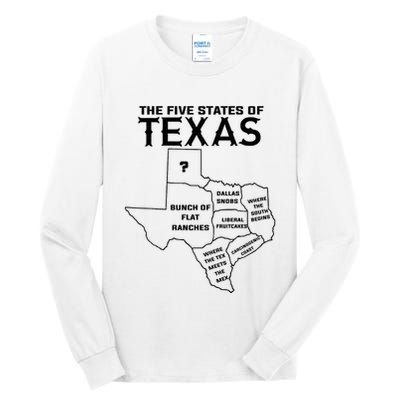 Five States Of Texas Funny Maps Of Dallas Houston Austin Tall Long Sleeve T-Shirt
