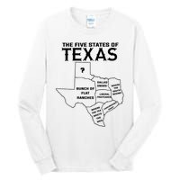 Five States Of Texas Funny Maps Of Dallas Houston Austin Tall Long Sleeve T-Shirt