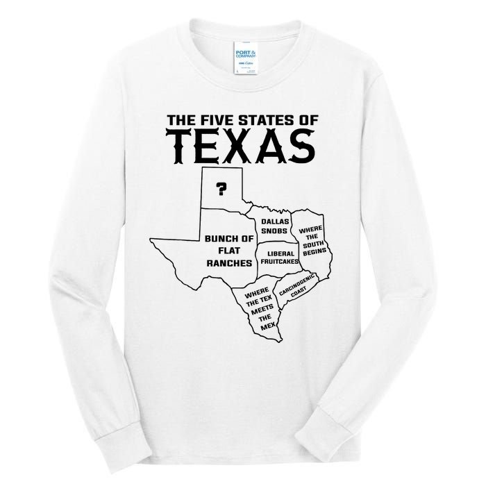 Five States Of Texas Funny Maps Of Dallas Houston Austin Tall Long Sleeve T-Shirt