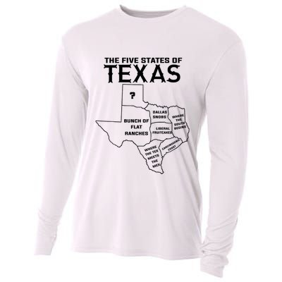 Five States Of Texas Funny Maps Of Dallas Houston Austin Cooling Performance Long Sleeve Crew