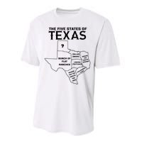 Five States Of Texas Funny Maps Of Dallas Houston Austin Performance Sprint T-Shirt