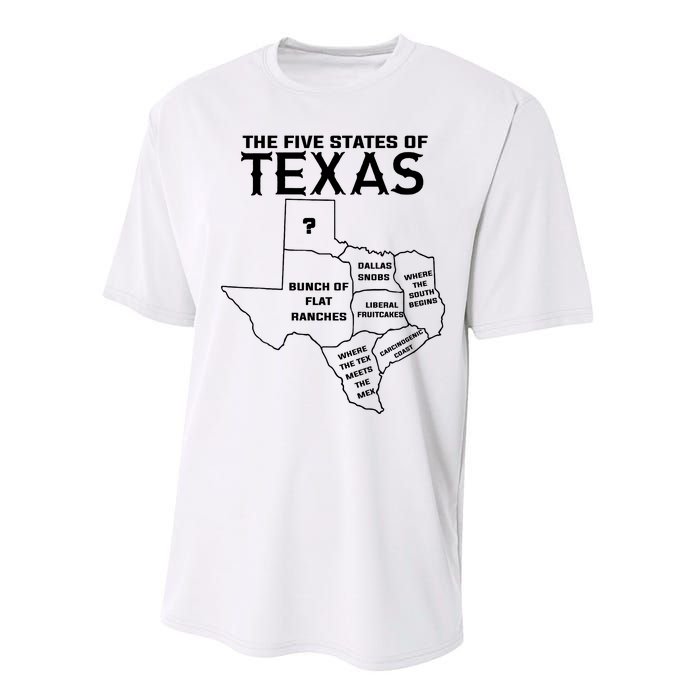 Five States Of Texas Funny Maps Of Dallas Houston Austin Performance Sprint T-Shirt