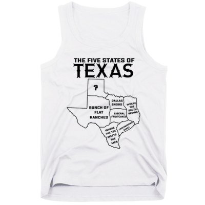Five States Of Texas Funny Maps Of Dallas Houston Austin Tank Top