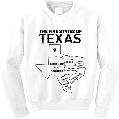 Five States Of Texas Funny Maps Of Dallas Houston Austin Kids Sweatshirt