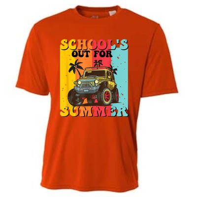 Funny Schools Out For Summer Teacher Summer Vacation Groovy Cooling Performance Crew T-Shirt