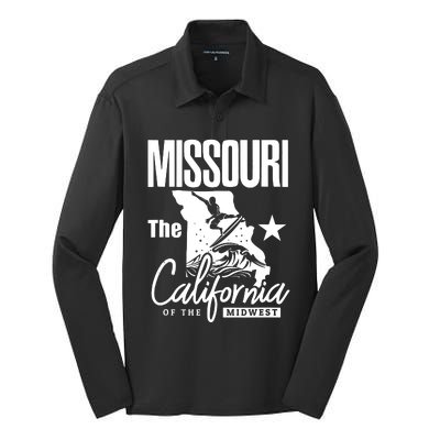 Funny State Of Missouri The California Of The Midwest Silk Touch Performance Long Sleeve Polo