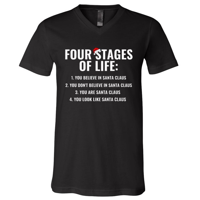 Four Stages of life Santa Claus Humor Meme xmas V-Neck T-Shirt