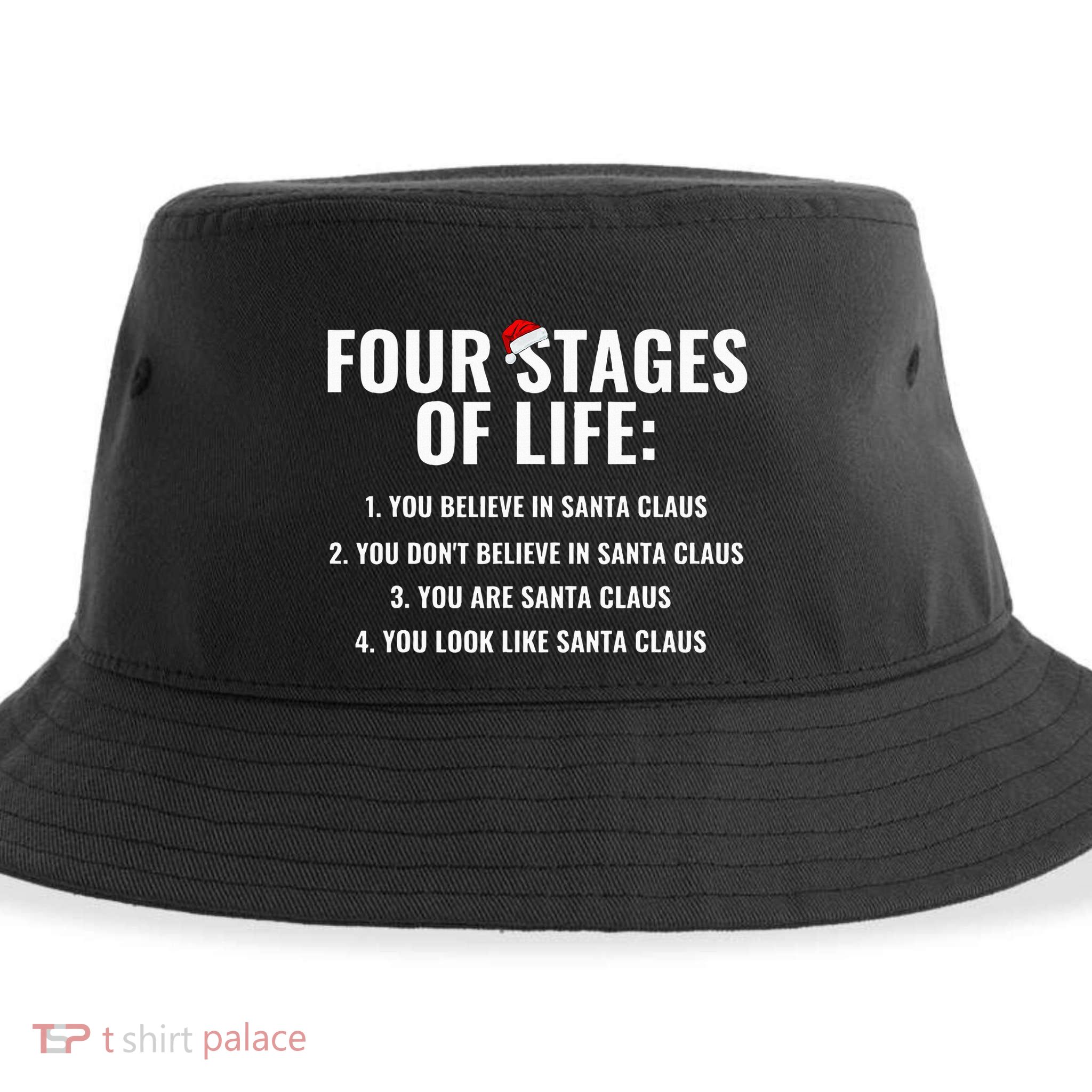 Four Stages of life Santa Claus Humor Meme xmas Sustainable Bucket Hat