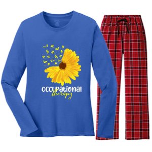 Funny Sunflower Occupational Therapy Month Ot Therapist Gift Women's Long Sleeve Flannel Pajama Set 