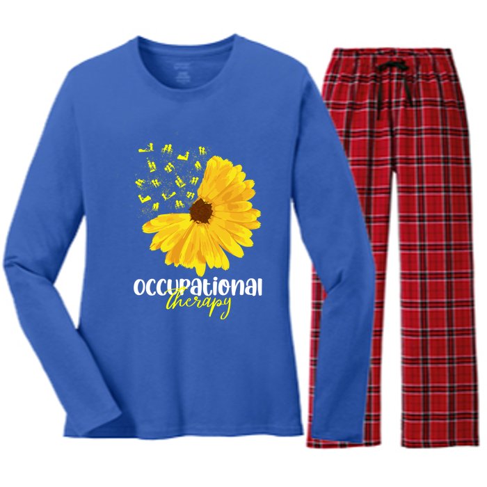 Funny Sunflower Occupational Therapy Month Ot Therapist Gift Women's Long Sleeve Flannel Pajama Set 