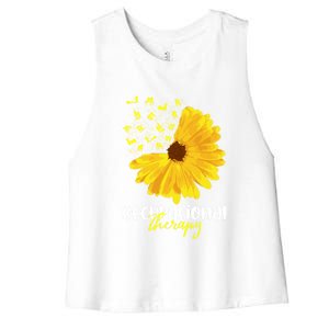 Funny Sunflower Occupational Therapy Month Ot Therapist Gift Women's Racerback Cropped Tank